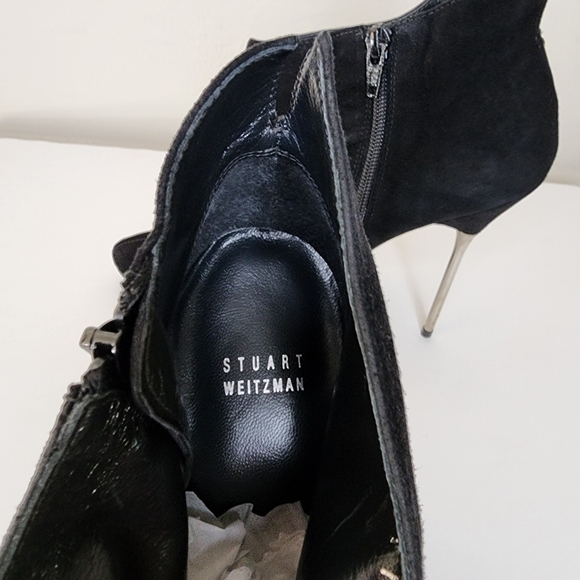 Stuart Weitzman Black Suede Stiletto Size Zip Ankle Booties Size 9.5 - Picture 13 of 15